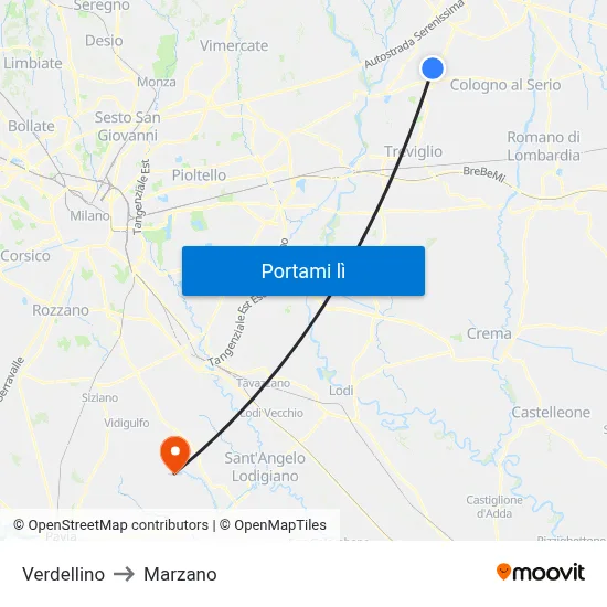 Verdellino to Marzano map