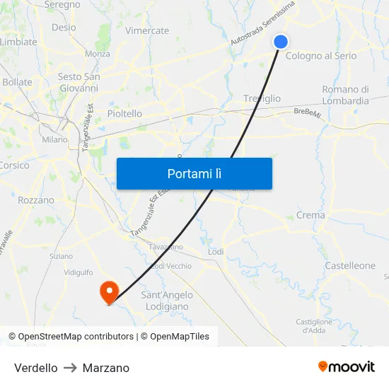 Verdello to Marzano map