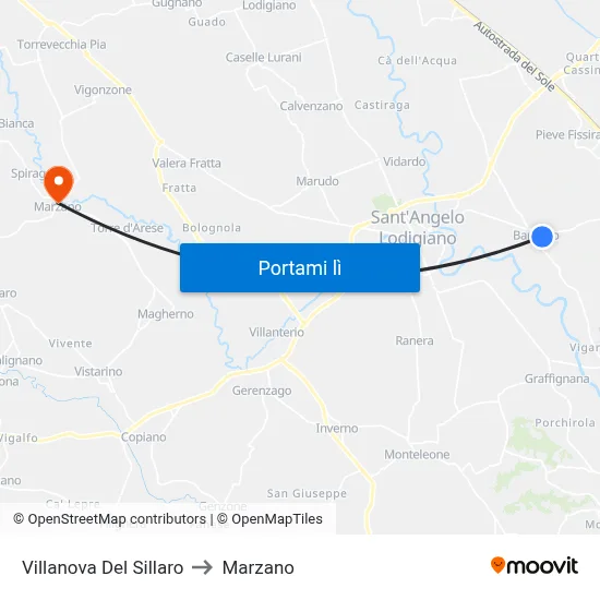 Villanova Del Sillaro to Marzano map