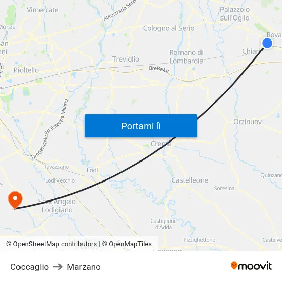 Coccaglio to Marzano map