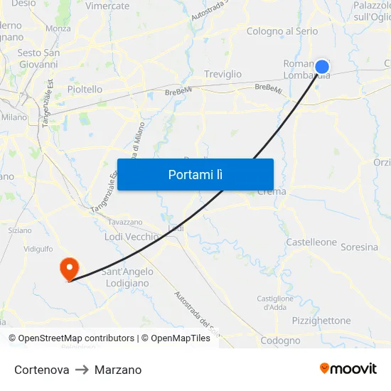 Cortenova to Marzano map