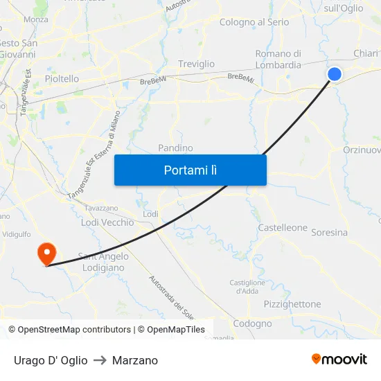 Urago D' Oglio to Marzano map