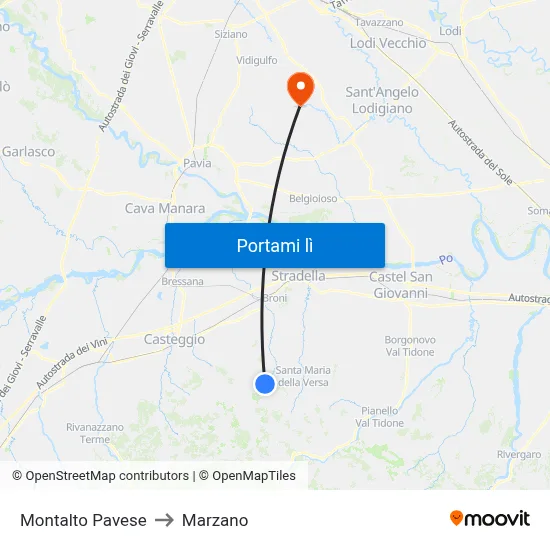 Montalto Pavese to Marzano map