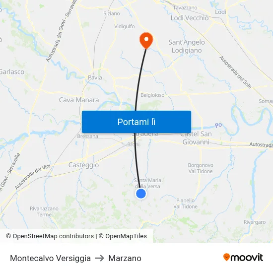 Montecalvo Versiggia to Marzano map