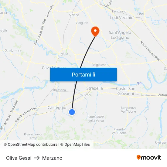 Oliva Gessi to Marzano map