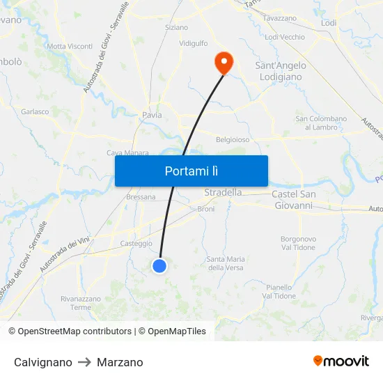 Calvignano to Marzano map