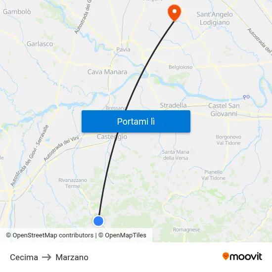 Cecima to Marzano map