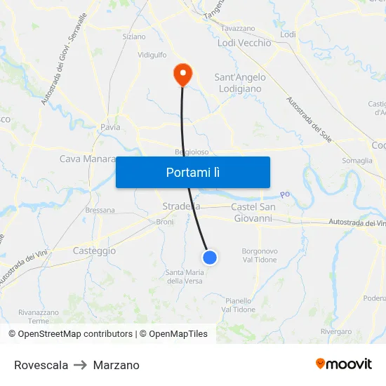 Rovescala to Marzano map