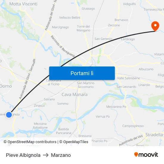 Pieve Albignola to Marzano map