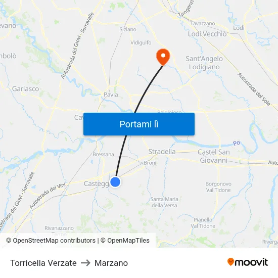 Torricella Verzate to Marzano map