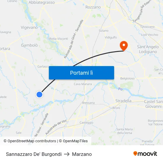 Sannazzaro De' Burgondi to Marzano map