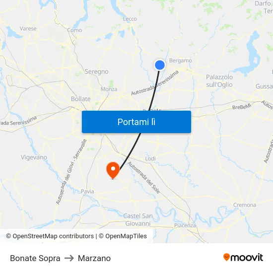 Bonate Sopra to Marzano map