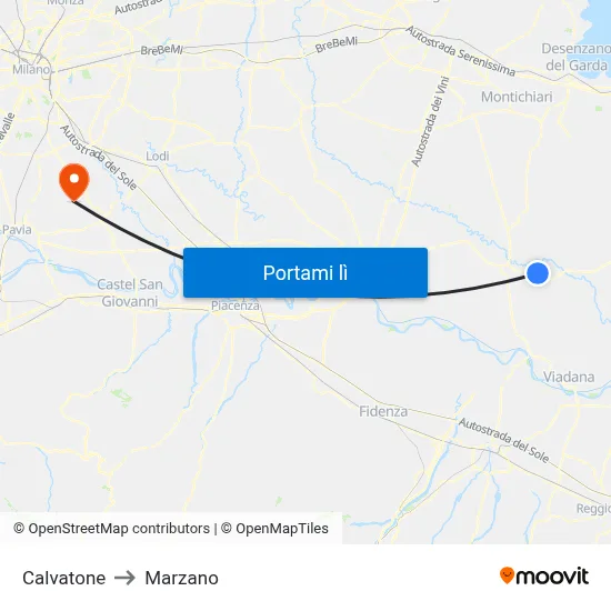 Calvatone to Marzano map