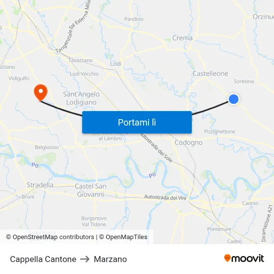 Cappella Cantone to Marzano map