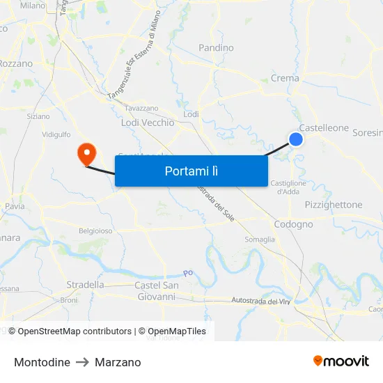 Montodine to Marzano map