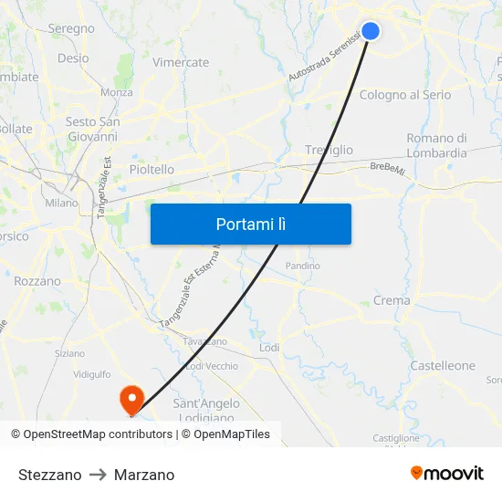 Stezzano to Marzano map