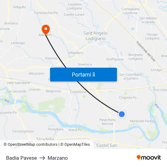 Badia Pavese to Marzano map