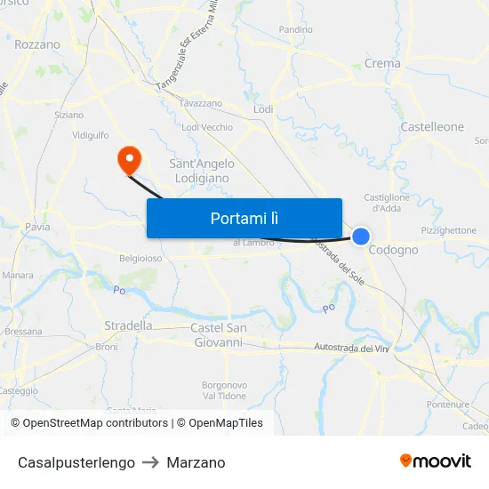 Casalpusterlengo to Marzano map