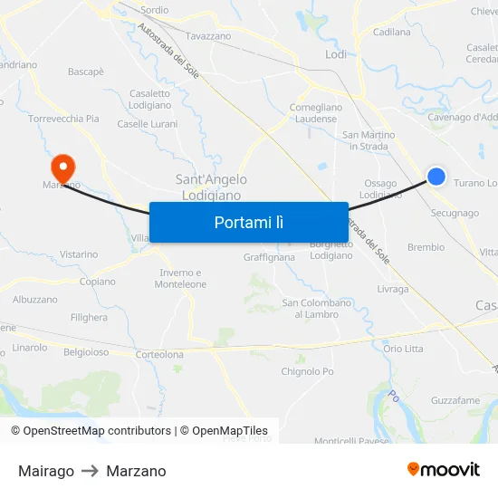 Mairago to Marzano map