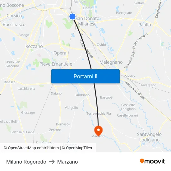 Milano Rogoredo to Marzano map