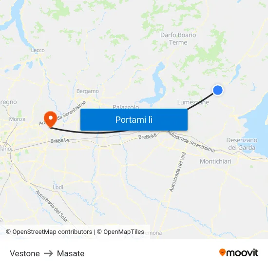 Vestone to Masate map