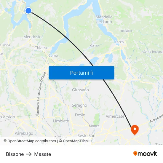 Bissone to Masate map