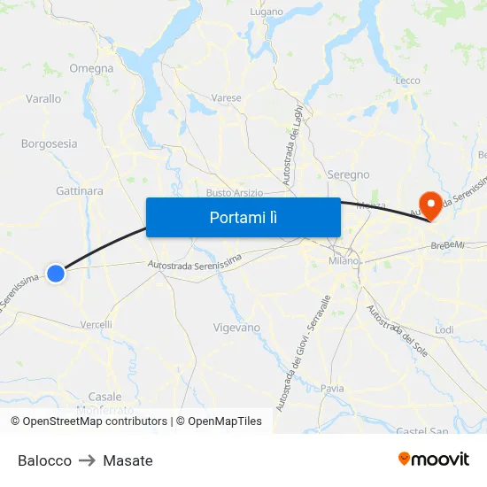 Balocco to Masate map