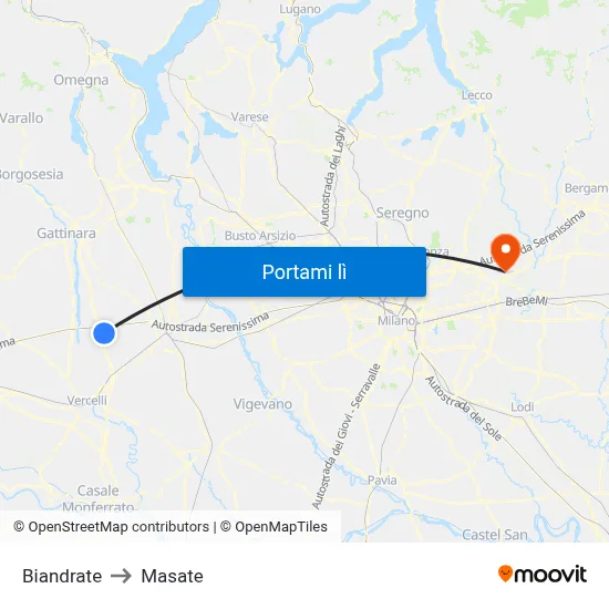 Biandrate to Masate map