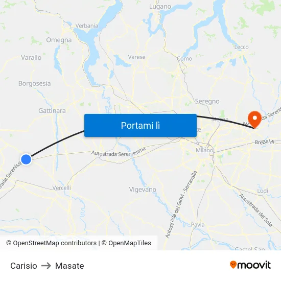 Carisio to Masate map