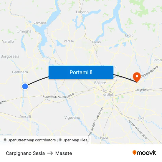 Carpignano Sesia to Masate map