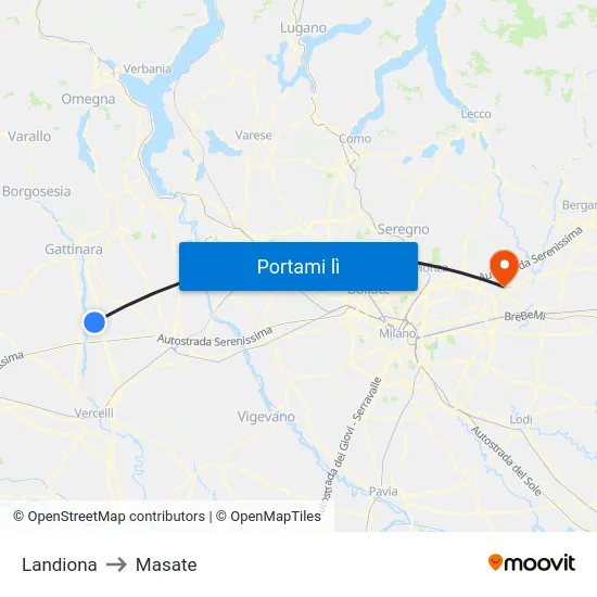 Landiona to Masate map