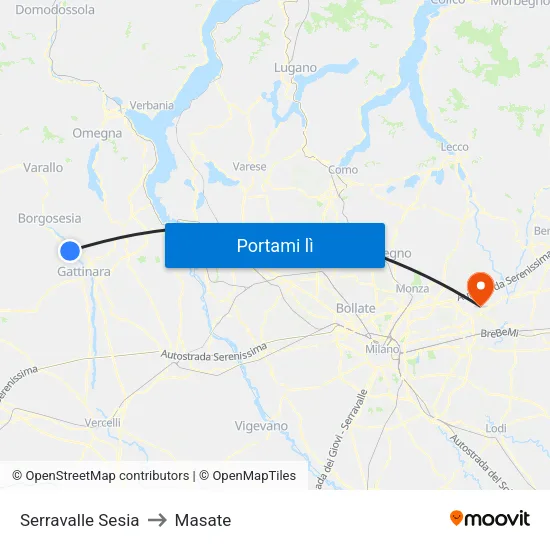 Serravalle Sesia to Masate map