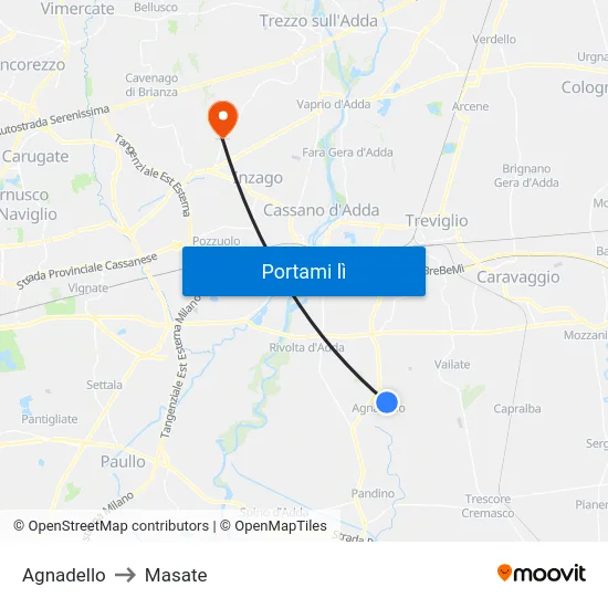 Agnadello to Masate map