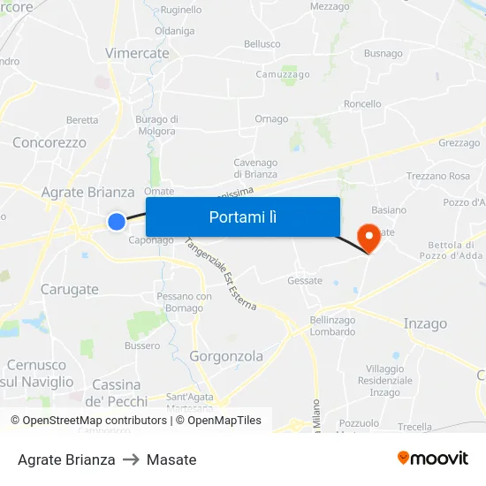 Agrate Brianza to Masate map