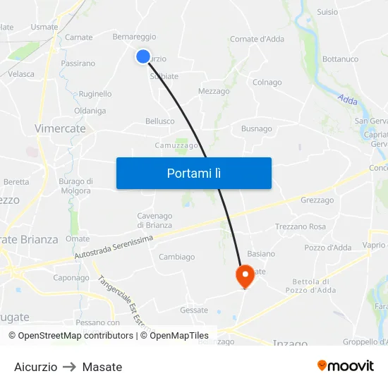 Aicurzio to Masate map