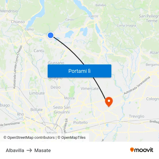 Albavilla to Masate map