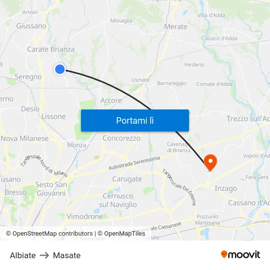 Albiate to Masate map