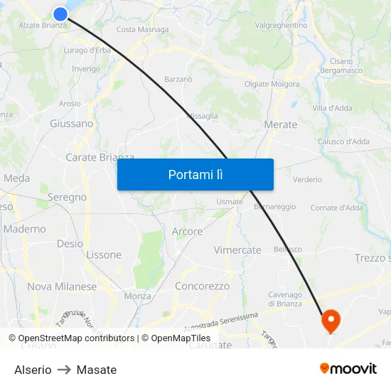 Alserio to Masate map