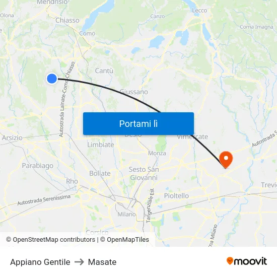 Appiano Gentile to Masate map