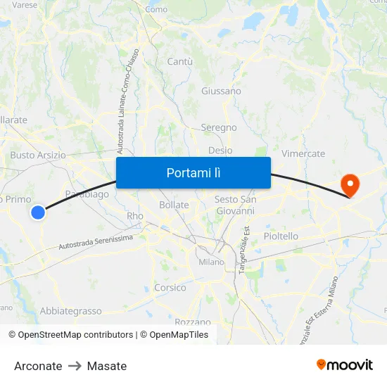 Arconate to Masate map