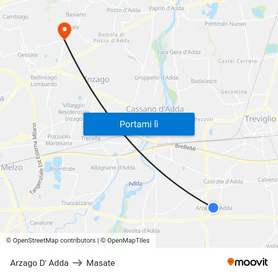 Arzago D' Adda to Masate map
