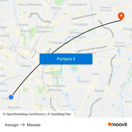 Assago to Masate map