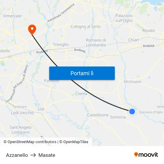 Azzanello to Masate map