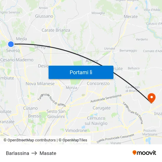 Barlassina to Masate map