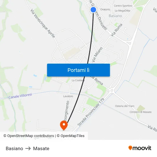 Basiano to Masate map