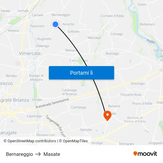 Bernareggio to Masate map