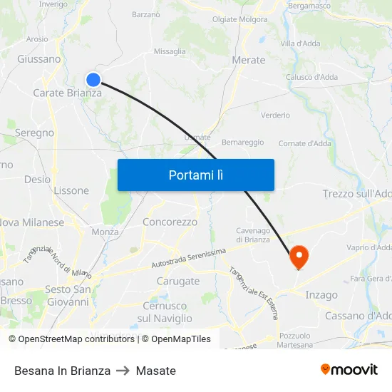 Besana In Brianza to Masate map