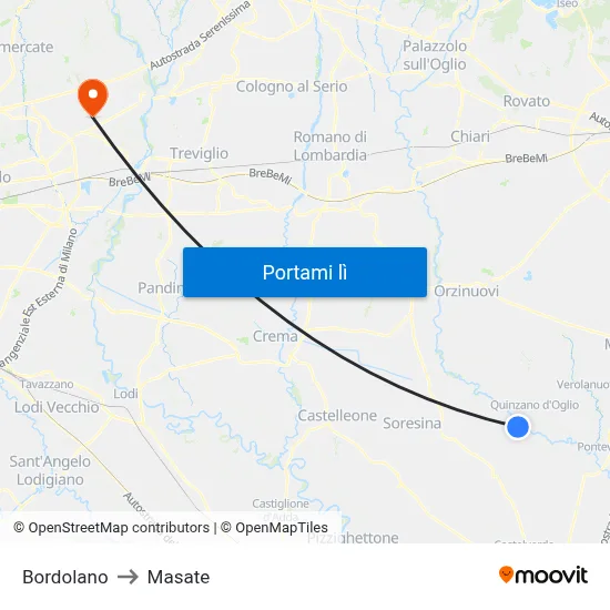 Bordolano to Masate map