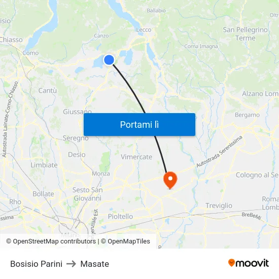 Bosisio Parini to Masate map