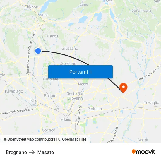 Bregnano to Masate map
